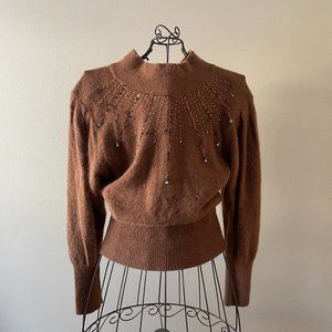 Vintage Angora Sweater with Rhinestone Detailing Made in Italy Gaia Golf Firenze